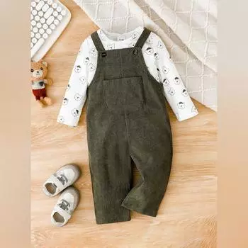 Комплект джинсового комбинезона для девочек с милыми кукольными принтами, повседневный детский наряд 12
