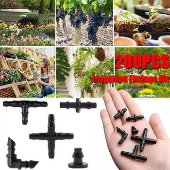Комплект фитингов для орошения, 200 шт., колючие соединители для капельного орошения для 1/4-дюймовых соединителей для шлангов для воды на огороде и газоне 200Pcs