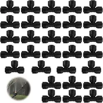 Комплект фитингов для поливных труб из 30 штук, 1/4-дюймовые защелкивающиеся штуцеры, комплект для капельного орошения для садового поливочного шланга Accesso2025 30PCS&1/4 чёрный
