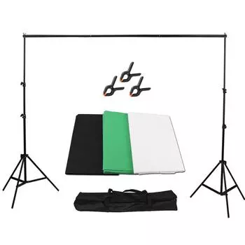 Комплект фонов для студийной фотографии с металлическим кронштейном-подставкой 2*3 м/6,6*10 футов + 3 шт. 1,6*3 м/5,2 * чёрный
