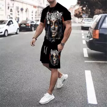 Комплект футболок с 3D принтом ангела, готический, с круглым вырезом, черный, с коротким рукавом, забавные Крылья ангела, графический топ в стиле рок, хип-хоп, череп, шорты S