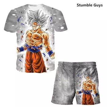 Комплект футболок с 3d принтом Dragon Ball, детская футболка Super Saiyan Goku, шорты, одежда из 2 предметов для маленьких мальчиков, летние комплекты детской одежды в стиле аниме 100