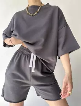 Комплект футболок с шортами Gama Oversize антрацитового цвета