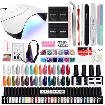 Комплект гель-лака для ногтей PHOENIXY, гель-лак, 36 Вт, лампа для ногтей, сушилка для ногтей, фреза для ногтей, верхнее базовое покрытие, гель-лак, набор инструментов для дизайна ногтей «сделай сам», набор инструментов для маникюра Set 05