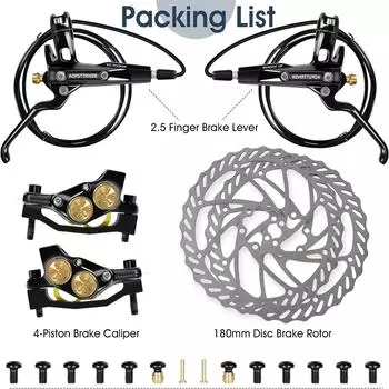 Комплект гидравлических тормозов AOPUTT MTB, 4 поршня, комплект дисковых тормозов для велосипеда спереди и сзади, профессиональные гидравлические тормоза с тормозными дисками 180 мм