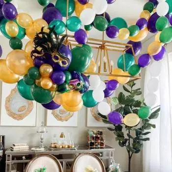 Комплект гирлянды из воздушных шаров Марди Гра, фиолетовые, зеленые, золотые шары, маска, знак, фольгированные шары для Марди Гра, маскарад, декор для вечеринки