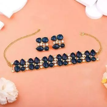 Комплект гламурного позолоченного колье Estele с синими и белыми камнями для женщин