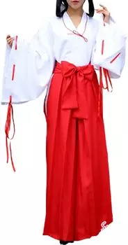 Комплект хакама для косплея Lady Lazy Shrine Maiden, красный, длинный, один размер, подходит большинству [Lazy Lazy]