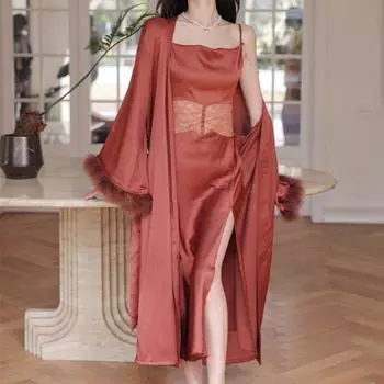 Комплект халата невесты, сексуальная одежда для сна, кружевная ажурная ночная рубашка, свадебное кимоно, банные халаты, костюм, одежда для дома, женская домашняя одежда с v-образным вырезом M чёрный