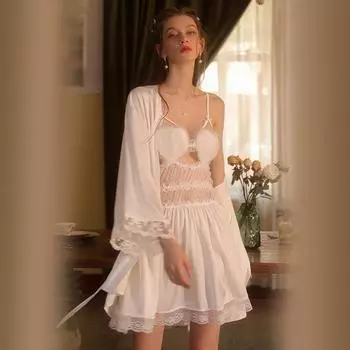 Комплект халата, женское сексуальное сетчатое кружевное платье в форме сердца с открытой спиной, летнее платье с подкладкой, удобный однотонный атласный халат для женщин M