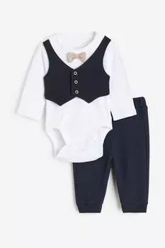 Комплект хлопковой детской одежды H&M из 2 предметов темно-синий/белый