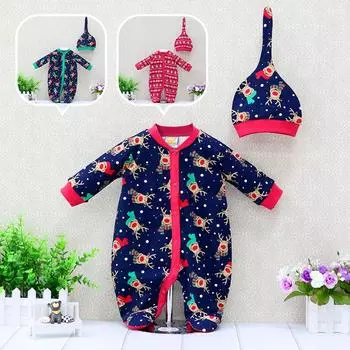 Комплект хлопковой одежды для новорожденных мальчиков и девочек, комбинезон с длинными рукавами, спортивная одежда, комбинезон на кнопках, теплая рождественская одежда 3M 0/3 красный
