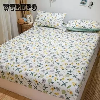 Комплект хлопковых подушек для кровати, состоящий из трех частей, плюс толстое противоскользящее защитное покрывало, 1,8 метра, 2 метра, комплект постельного белья с принтом, поле, сад, ветер Queen