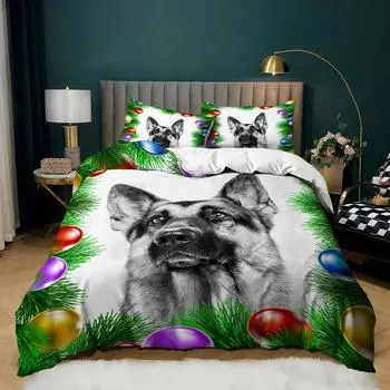 Комплект иллюстраций с изображением собаки, напечатанный на любовь, постельное белье, пододеяльник, наволочка, комплект из трех предметов 135 * 200 (two-piece set) 90g