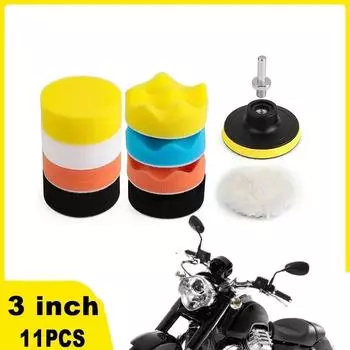 Комплект из 11 шт., 3 дюйма, полировальный круг для мотоцикла, пенопластовая дрель, губка, шерсть, полировка, полировка для мотоцикла, шлифовка, нанесение воска, герметизация, глазурь жёлтый