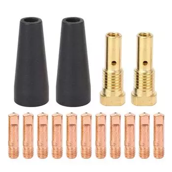 Комплект из 15 принадлежностей для сварки, сопла из ПТФЭ, латунный газовый диффузор, наконечники медных электродов 9 мм