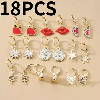 Комплект из 18 шт., серьги с фруктовыми бабочками, элегантные милые серьги для девочек, темперамент, очаровательные ювелирные изделия для студентов золотой