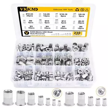 Комплект из 230 заклепочных гаек из нержавеющей стали 304, вставная крышка для заклепочной гайки, комбинированный комплект заклепочных гаек