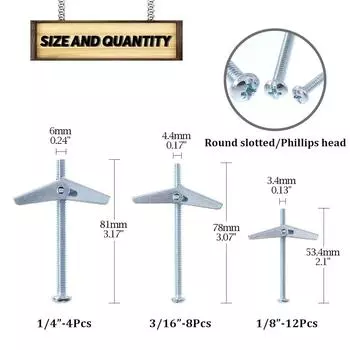 Комплект из 24 прочных болтов-рычагов из углеродистой стали и гаек-барашков для анкеров для пустотелых стен - прочные анкеры и винты для гипсокартона для тяжелых условий