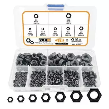 Комплект из 270 метрических шестигранных гаек из углеродистой стали — размеры от M2 до M8, идеальный вариант для промышленных нужд и домашнего хозяйства