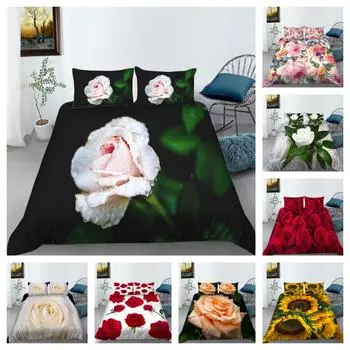 Комплект из 2/3 шт., постельное белье с 3D цветочным принтом, пододеяльник и наволочка из микрофибры, одинарный, двойной, King Size, комплект постельного белья, домашнее постельное белье Single 135x200cm