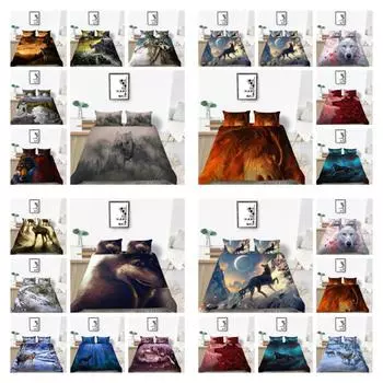 Комплект из 2/3 шт., постельное белье с 3D принтом волка, пододеяльник и наволочка из микрофибры, одинарный, двойной, King Size, комплект постельного белья, домашнее постельное белье UK Single 135x200cm
