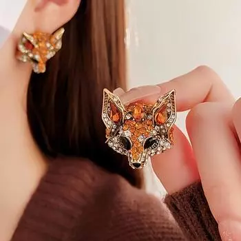 Комплект из 2 элегантных серег-гвоздиков в виде лисы с блестками - роскошный, уникальный дизайн в виде животного для повседневного и праздничного образа оранжевый