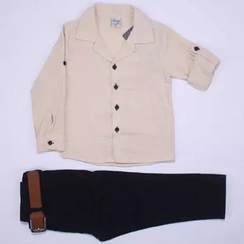 Комплект из 2 бежевых рубашек и темно-синих брюк для мальчика