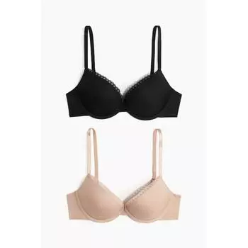 Комплект из 2 бюстгальтеров HM Super Push Up из микрофибры, черный, бежевый