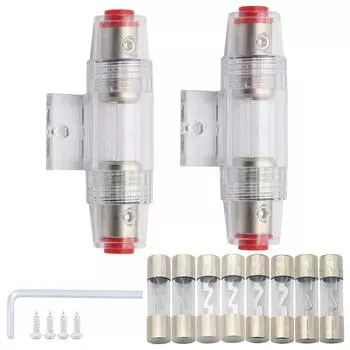 Комплект из 2 держателей предохранителей для автоакустики AGU, провод калибра 4/8 с предохранителями 30 А, 60 А, 80 А, 100 А