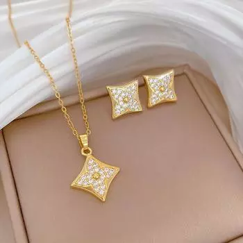 Комплект из 2-х бриллиантовых ожерелий и серег Clover, лучший подарок на день рождения, подарок на День святого Валентина necklace+earring золотой