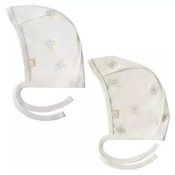 Комплект из 2-х чепчиков Baby&I, БЕСПЛАТНО (16 х 11 см), белый, кремовый, Популярная детская одежда в Корее