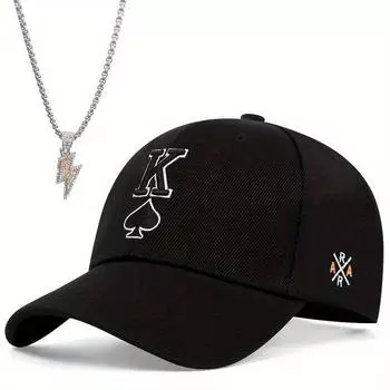 Комплект из 2-х мужских бейсболок, ожерелье, универсальная повседневная бейсболка, бейсболка, модная, индивидуальная, с молнией, ожерелье с подвеской, пара, шляпа от солнца хаки