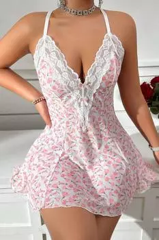 Комплект из 2-х предметов: кружевные стринги и ночная рубашка пыльно-розового цвета Bella Notte, элегантное и удобное женское нижнее белье