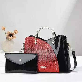 Комплект из 2-х предметов, женская сумка, модная женская сумка с кошельком, контрастный цвет, модная композитная сумка, женская сумка через плечо