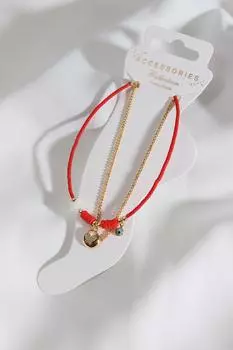 Комплект из 2 комплектов золотых подвесок-бабочек с красными браслетами из бисера