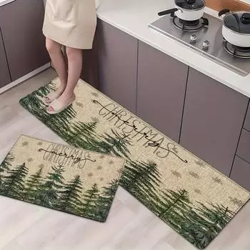 Комплект из 2 ковриков для рождественской елки, веселые рождественские нескользящие влаговпитывающие коврики для ванной, вязаный прямоугольный коврик для ванной, коврики для комнаты, которые можно стирать в стиральной машине 10*60cm+40*120cm