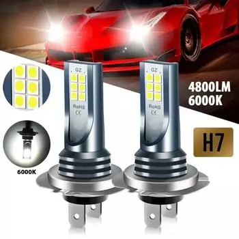 Комплект из 2 лампочек H7 12LED для автомобильных фар, водонепроницаемые противотуманные фары, суперяркие белые светодиодные лампы 6000K, автомобильные аксессуары