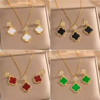 Комплект из 2 микросережек и ожерелий Lucky Clover, лучший подарок для семьи и друзей белый