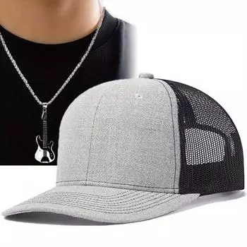 Комплект из 2 мужских бейсболок и парных ожерелий, кепка дальнобойщика, мужская уличная солнцезащитная сетчатая кепка для альпинизма, кепка дальнобойщика с подвеской и солнцезащитной шляпой чёрный