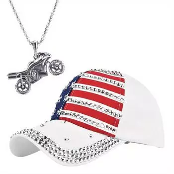 Комплект из 2 мужских бейсболок, ожерелье, модная повседневная бейсболка, персонализированная винтажная байкерская ветровая мотоциклетная подвеска, парная шляпа от солнца белый