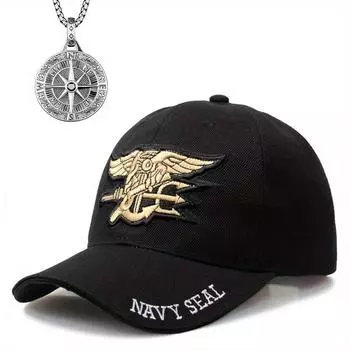 Комплект из 2 мужских бейсболок, ожерелье, повседневная спортивная шляпа для активного отдыха, бейсболка Navy SEAL, винтажная бейсболка с компасом, ожерелье с подвеской в виде указателя, парная шляпа от солнца темно-синий