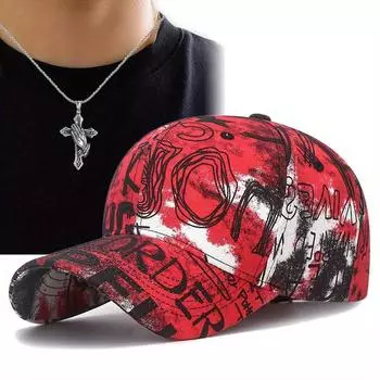 Комплект из 2 мужских бейсболок, ожерелье, повседневная шляпа от солнца для пары, модное ожерелье с подвеской в виде креста, солнцезащитная шляпа для отдыха на открытом воздухе красный