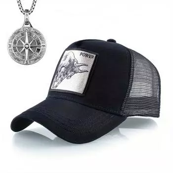 Комплект из 2 мужских бейсболок, ожерелье, бейсболка в стиле хип-хоп, кепка с утиным языком, индивидуальность, ретро-указатель компаса, кулон, ожерелье, модная повседневная шляпа от солнца чёрный