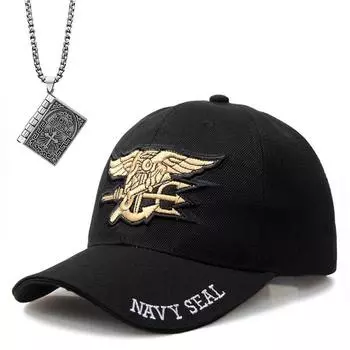 Комплект из 2 мужских бейсболок, ожерелье, спортивная шляпа для активного отдыха, бейсболка Navy SEAL, откидная винтажная книга, кулон, ожерелье, пара, шляпа Netflix темно-синий