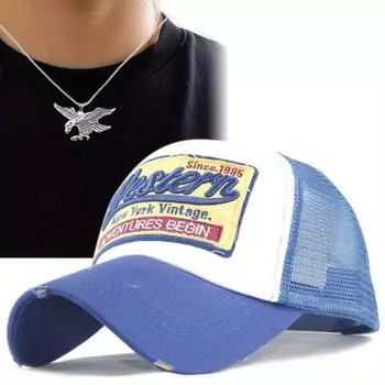 Комплект из 2 мужских бейсболок, ожерелье, модная сетчатая шляпа, уличная шляпа от солнца, кулон в виде орла, титановое стальное ожерелье, уличная бейсболка чёрный