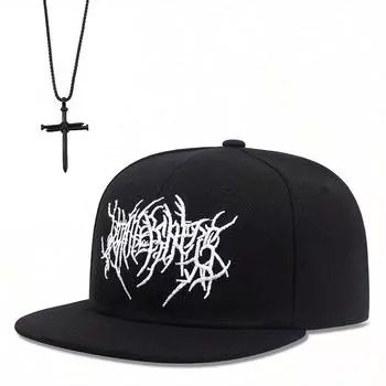 Комплект из 2 мужских бейсболок, ожерелье, вышитый козырек от солнца, плоские поля, хип-хоп шляпа, крест, ожерелье, защита от солнца для пары чёрный