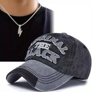 Комплект из 2 мужских бейсболок, ожерелье, модная вышитая буква, плоский козырек, хип-хоп кепка, молния, кулон, ожерелье, шляпа от солнца, шляпа дальнобойщика чёрный