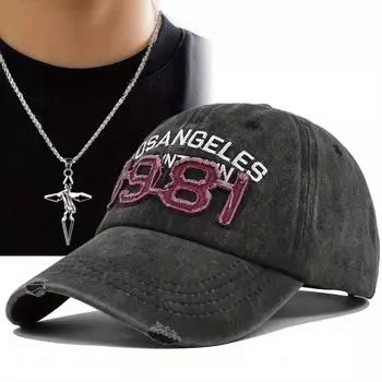 Комплект из 2 мужских бейсболок, ожерелье, вышитая кепка с утиным языком, модная модная кепка для отдыха с крестом, ожерелье с подвеской в виде солнца чёрный