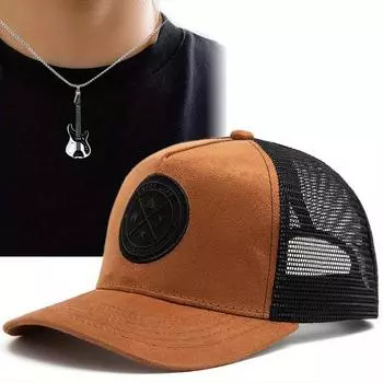 Комплект из 2 мужских бейсболок, ожерелье, модная рок-гитара, ожерелье с подвеской, сетчатая красная шляпа от солнца для пары, бейсболка чёрный